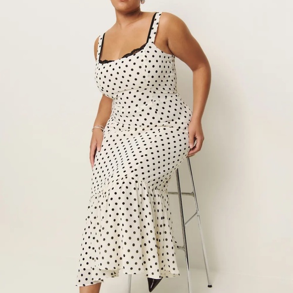 Reformation Irisa Portofino Black & White Polka Dot Midi Dress (sz 12) 334 - Picture 2 of 10
